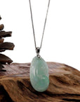 Baikalla Jewelry Jade Pendant Copy of Natural Green Jadeite Jade Ru Yi Necklace With 14k White Gold Bail