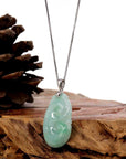 Baikalla Jewelry Jade Pendant Copy of Natural Green Jadeite Jade Ru Yi Necklace With 14k White Gold Bail