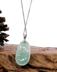 Baikalla Jewelry Jade Pendant Copy of Natural Green Jadeite Jade Ru Yi Necklace With 14k White Gold Bail