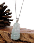 Baikalla Jewelry Jade Guanyin Pendant Necklace Copy of Baikalla "Goddess of Compassion" Genuine Burmese Ice Blue Jadeite Jade Guanyin Necklace With Good Luck Design 14K Gold  Bail