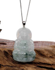 Baikalla Jewelry Jade Guanyin Pendant Necklace Copy of Copy of Baikalla "Goddess of Compassion" Genuine Burmese Ice Blue Jadeite Jade Guanyin Necklace With Good Luck Design 14K Gold  Bail