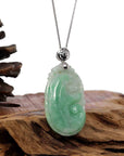 Baikalla Jewelry Jade Pendant Copy of Copy of Natural Green Jadeite Jade Ru Yi Necklace With 14k White Gold Bail