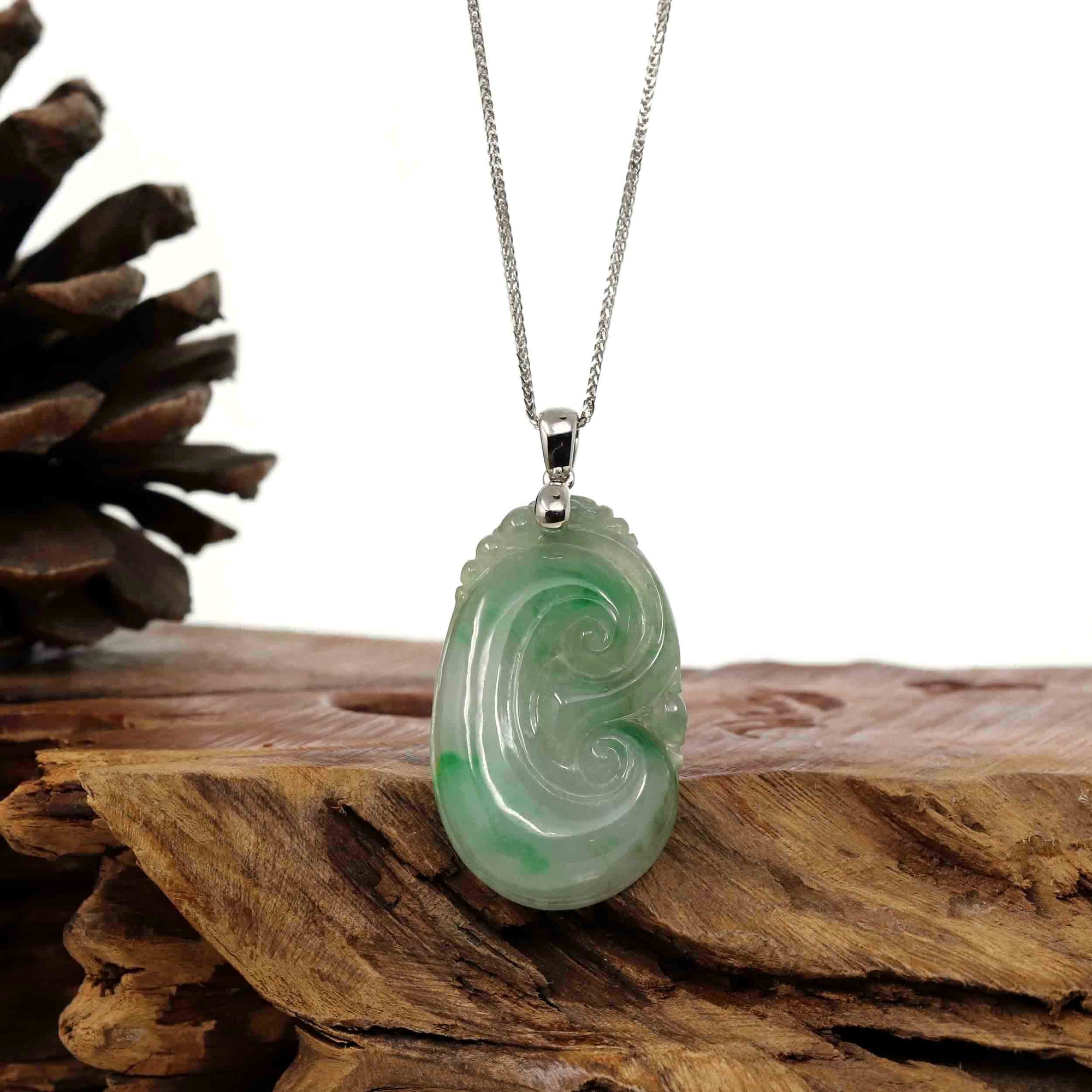 Baikalla Jewelry Jade Pendant Copy of Copy of Copy of Natural Green Jadeite Jade Ru Yi Necklace With 14k White Gold Bail