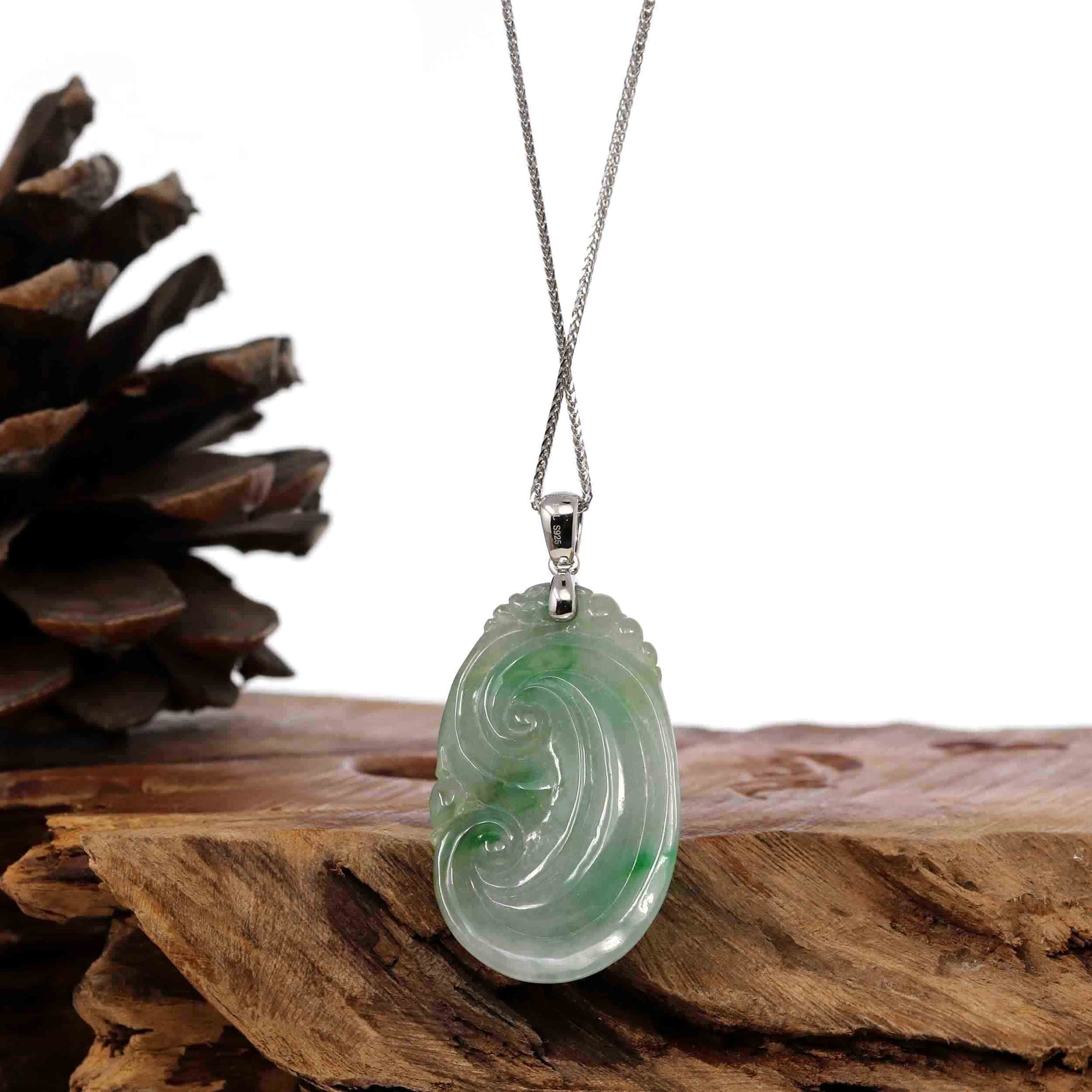 Baikalla Jewelry Jade Pendant Copy of Copy of Copy of Natural Green Jadeite Jade Ru Yi Necklace With 14k White Gold Bail