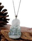 Baikalla Jewelry Jade Guanyin Pendant Necklace Copy of Copy of Copy of Baikalla "Goddess of Compassion" Genuine Burmese Ice Blue Jadeite Jade Guanyin Necklace With Good Luck Design 14K Gold  Bail