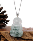 Baikalla Jewelry Jade Guanyin Pendant Necklace Copy of Copy of Copy of Copy of Baikalla "Goddess of Compassion" Genuine Burmese Ice Blue Jadeite Jade Guanyin Necklace With Good Luck Design 14K Gold  Bail