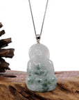 Baikalla Jewelry Jade Guanyin Pendant Necklace Copy of Copy of Copy of Copy of Baikalla "Goddess of Compassion" Genuine Burmese Ice Blue Jadeite Jade Guanyin Necklace With Good Luck Design 14K Gold  Bail