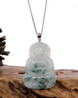 Baikalla Jewelry Jade Guanyin Pendant Necklace Copy of Copy of Copy of Copy of Baikalla "Goddess of Compassion" Genuine Burmese Ice Blue Jadeite Jade Guanyin Necklace With Good Luck Design 14K Gold  Bail