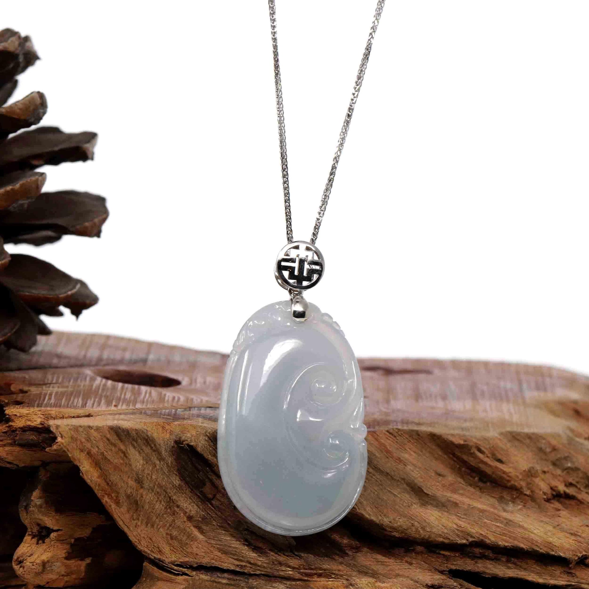 Baikalla Jewelry Jade Guanyin Pendant Necklace Copy of Copy of Copy of Genuine Lavender Jadeite Jade RuYi Pendant Necklace With 14K Yellow Gold Bail