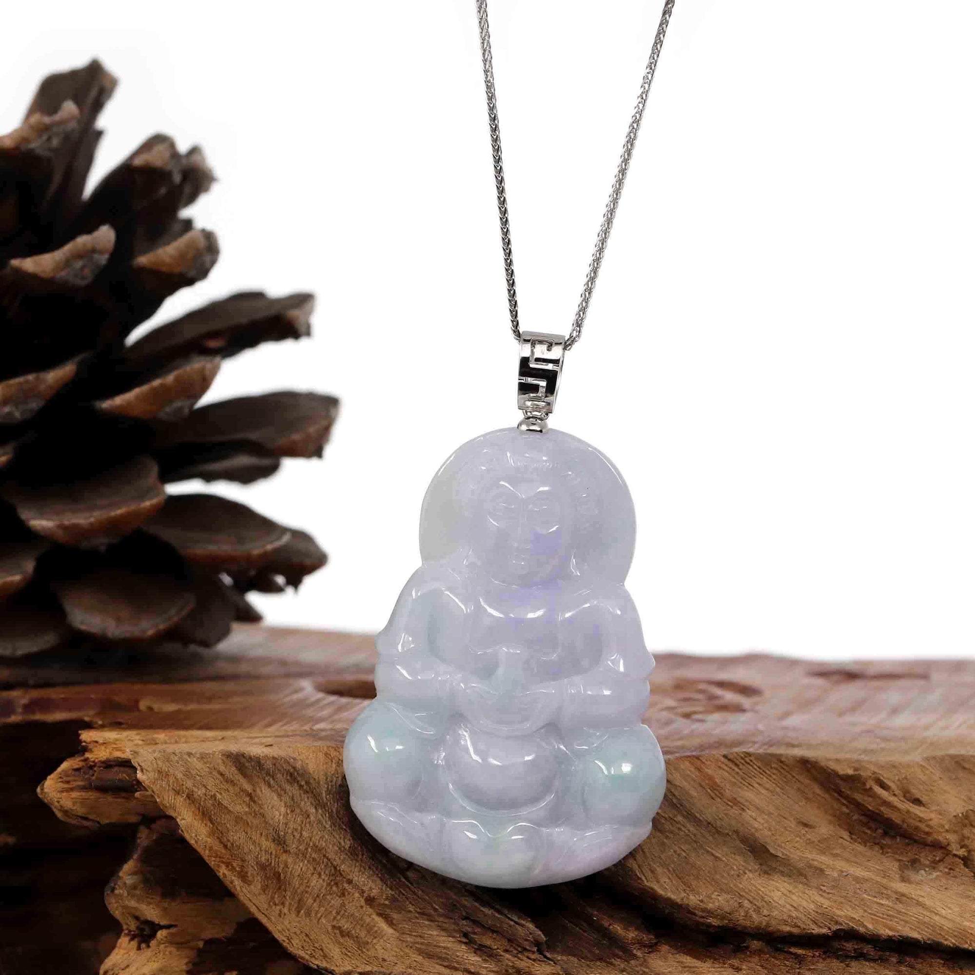 Baikalla Jewelry Jade Guanyin Pendant Necklace Copy of "Goddess of Compassion" 14k Yellow Gold Genuine Burmese Jadeite Jade Guanyin Necklace With Good Luck Design