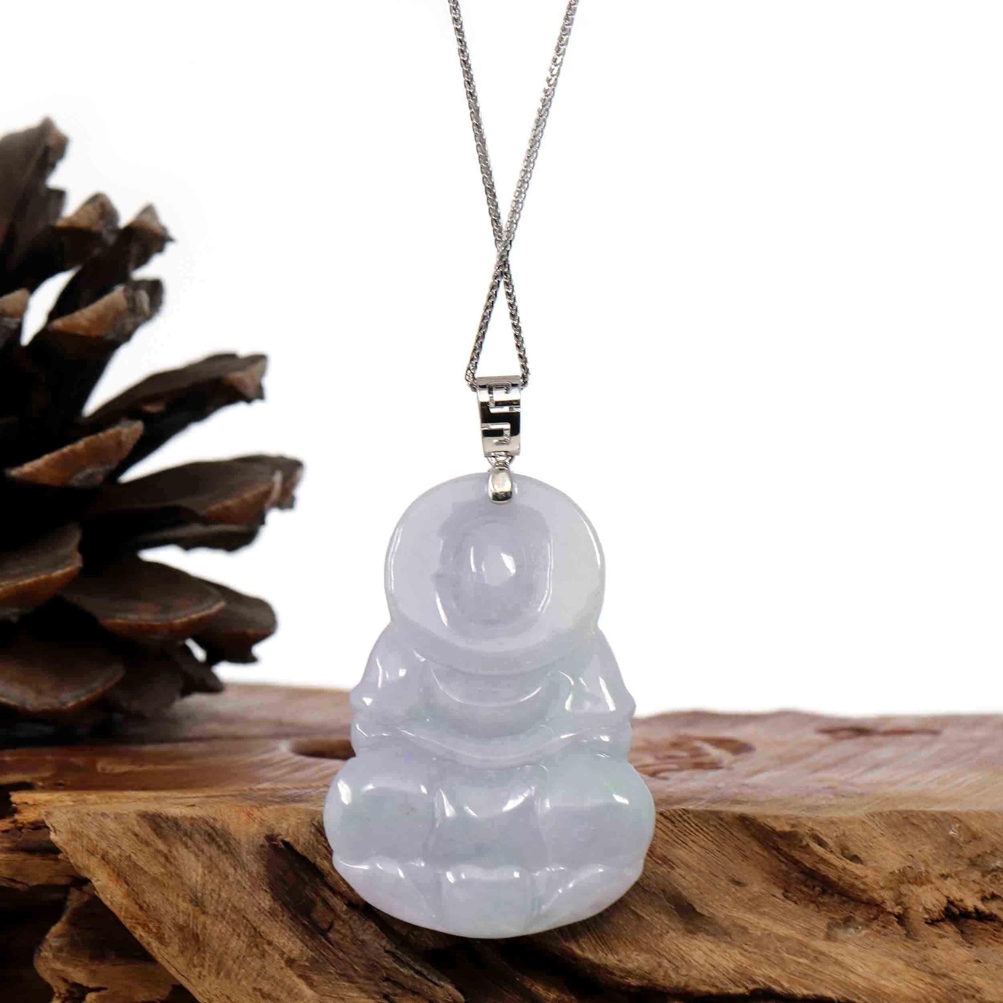 Baikalla Jewelry Jade Guanyin Pendant Necklace Copy of "Goddess of Compassion" 14k Yellow Gold Genuine Burmese Jadeite Jade Guanyin Necklace With Good Luck Design