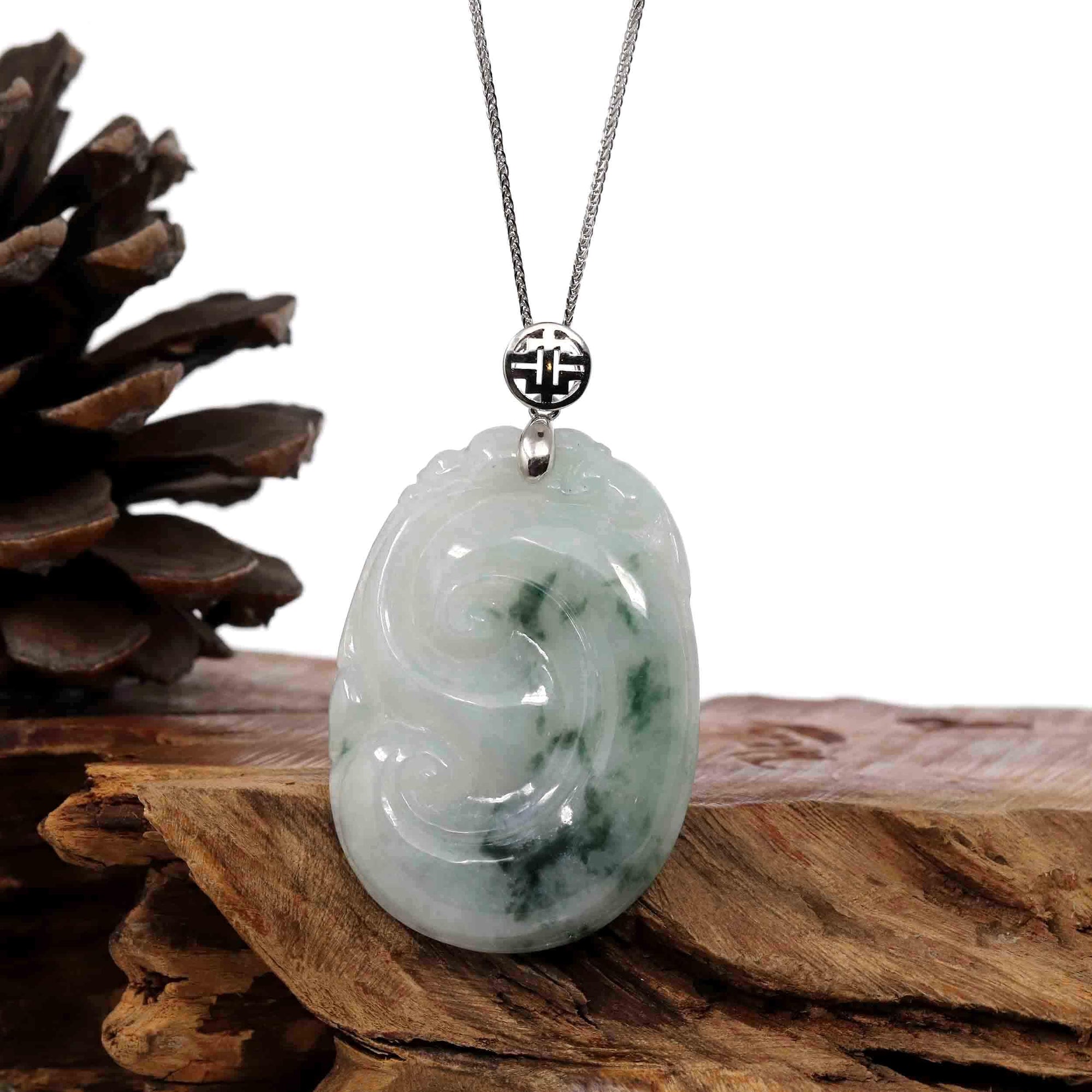 Baikalla Jewelry 18k Gold Jadeite Pendant Copy of Copy of Genuine Burmese Ice Blue Jadeite RuYi Pendant with 18k White Gold Bail