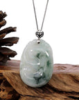 Baikalla Jewelry 18k Gold Jadeite Pendant Copy of Copy of Genuine Burmese Ice Blue Jadeite RuYi Pendant with 18k White Gold Bail