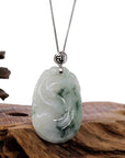 Baikalla Jewelry 18k Gold Jadeite Pendant Copy of Copy of Genuine Burmese Ice Blue Jadeite RuYi Pendant with 18k White Gold Bail