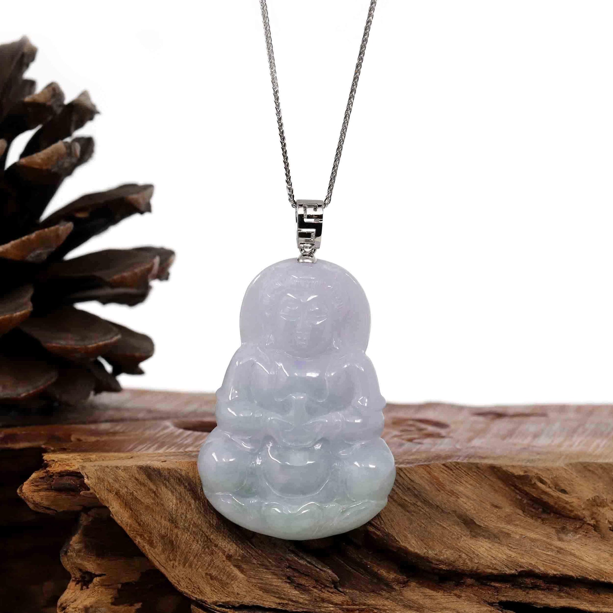 Baikalla Jewelry Jade Guanyin Pendant Necklace Copy of Copy of "Goddess of Compassion" 14k Yellow Gold Genuine Burmese Jadeite Jade Guanyin Necklace With Good Luck Design