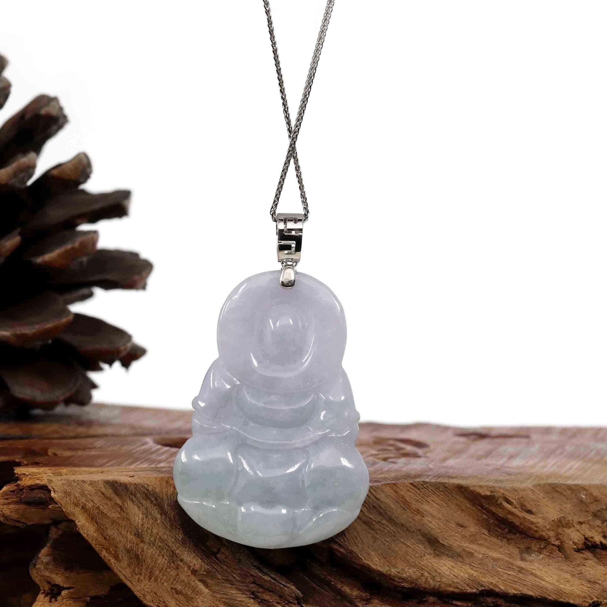 Baikalla Jewelry Jade Guanyin Pendant Necklace Copy of Copy of "Goddess of Compassion" 14k Yellow Gold Genuine Burmese Jadeite Jade Guanyin Necklace With Good Luck Design