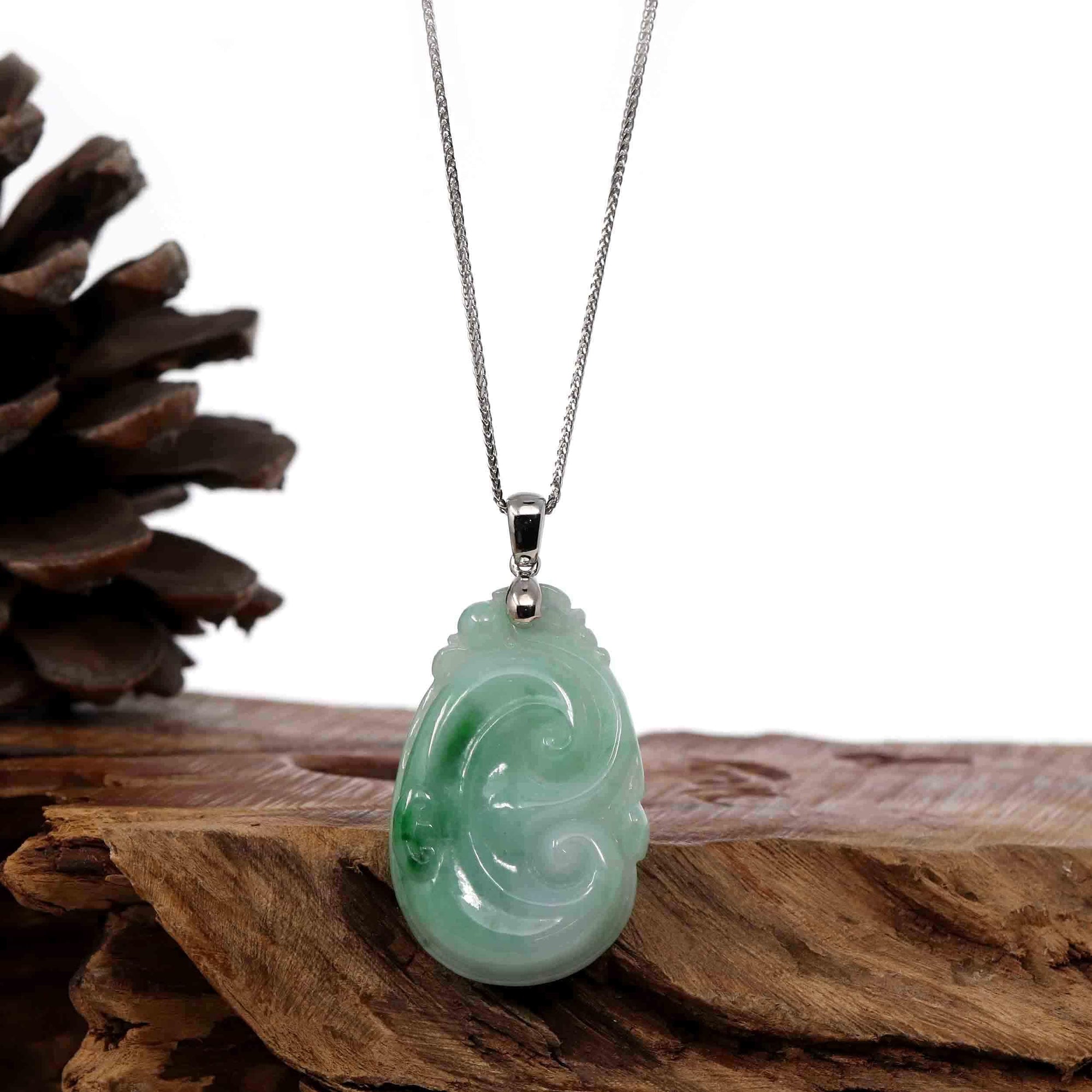 Baikalla Jewelry Jade Pendant Copy of Copy of Copy of Natural Green Jadeite Jade Ru Yi Necklace With 14k White Gold Bail