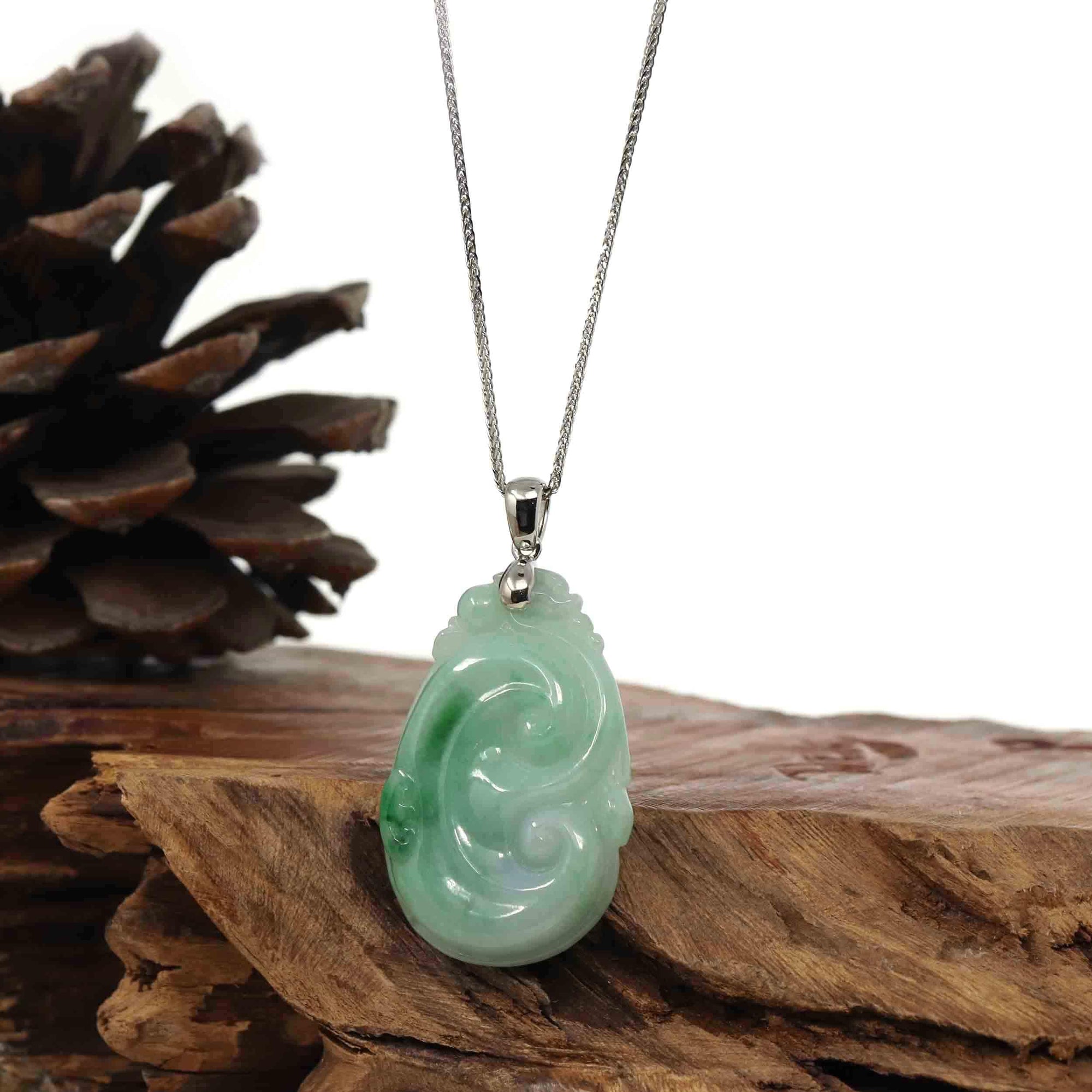 Baikalla Jewelry Jade Pendant Copy of Copy of Copy of Natural Green Jadeite Jade Ru Yi Necklace With 14k White Gold Bail