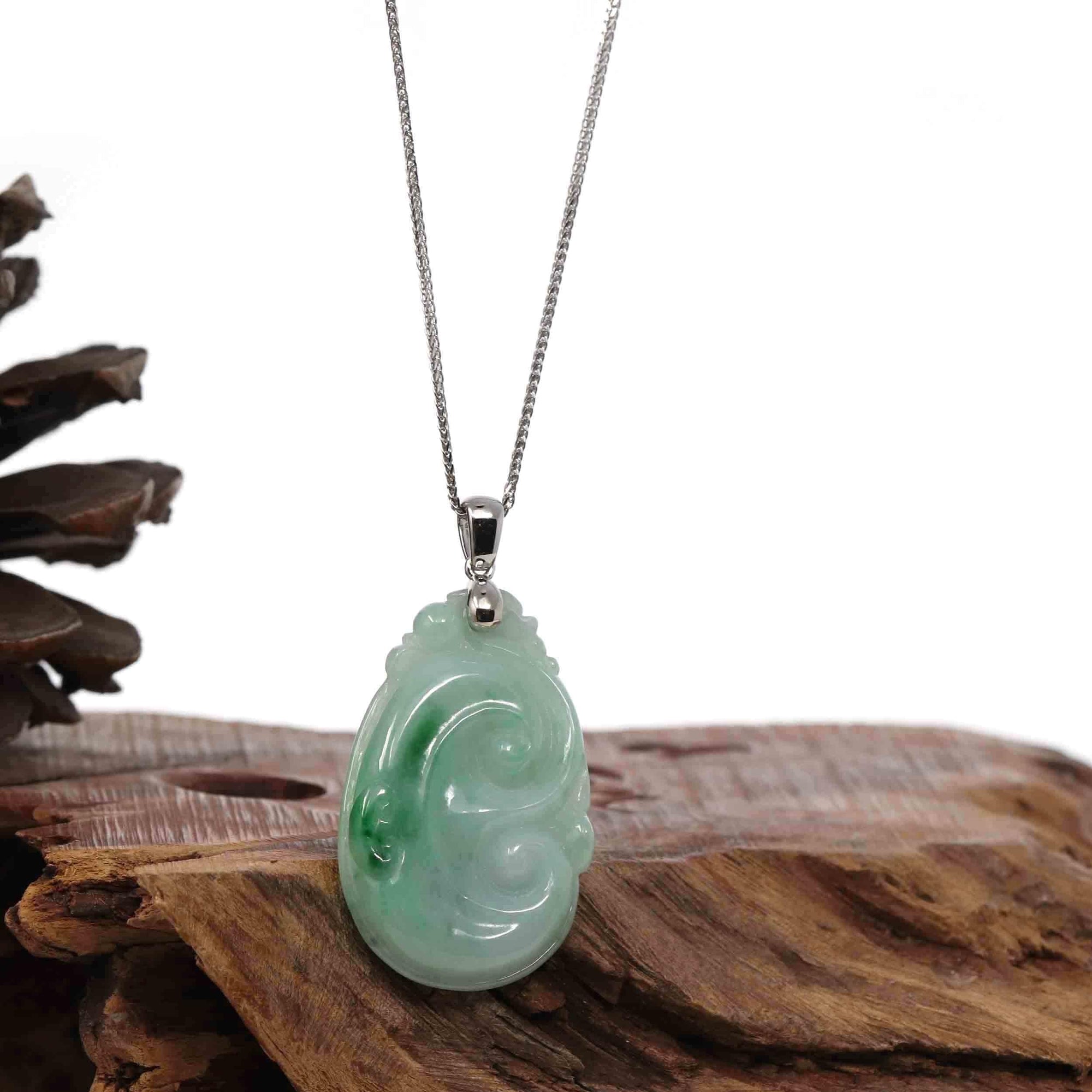 Baikalla Jewelry Jade Pendant Copy of Copy of Copy of Natural Green Jadeite Jade Ru Yi Necklace With 14k White Gold Bail