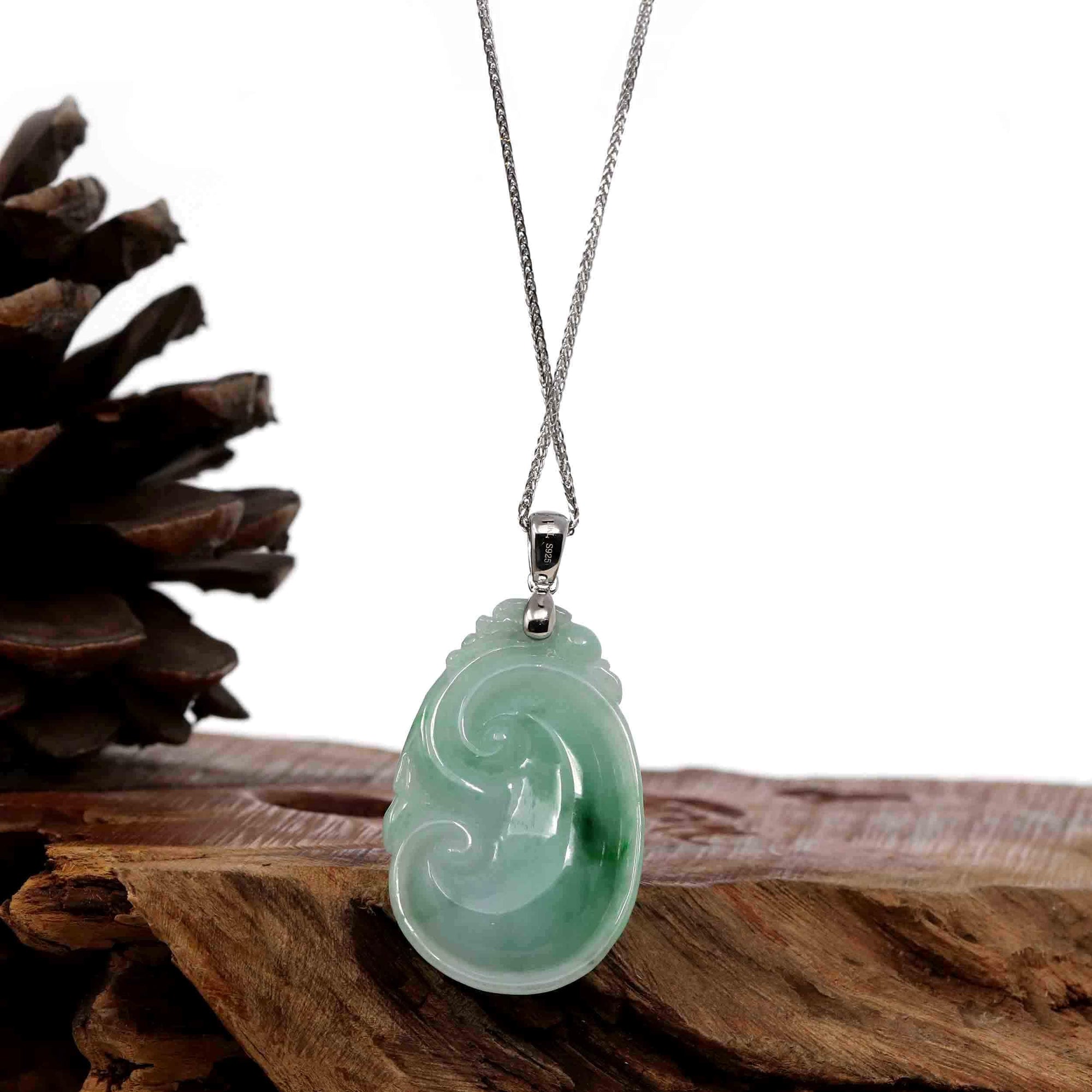 Baikalla Jewelry Jade Pendant Copy of Copy of Copy of Natural Green Jadeite Jade Ru Yi Necklace With 14k White Gold Bail