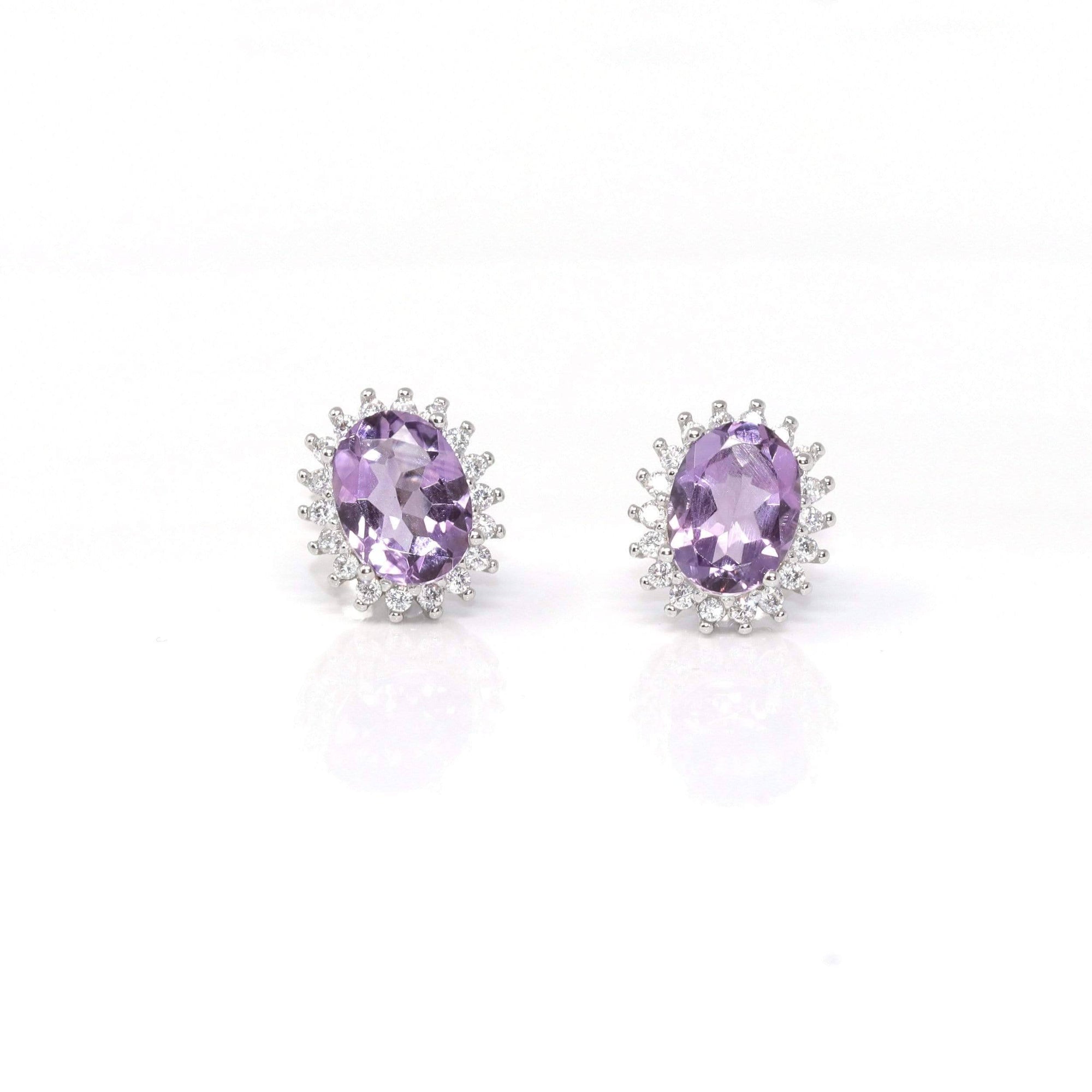 Baikalla Jewelry Silver Gemstones Earrings Amethyst Baikalla™ Classic Sterling Silver Natural Amethyst Topaz Stud Earrings With CZ