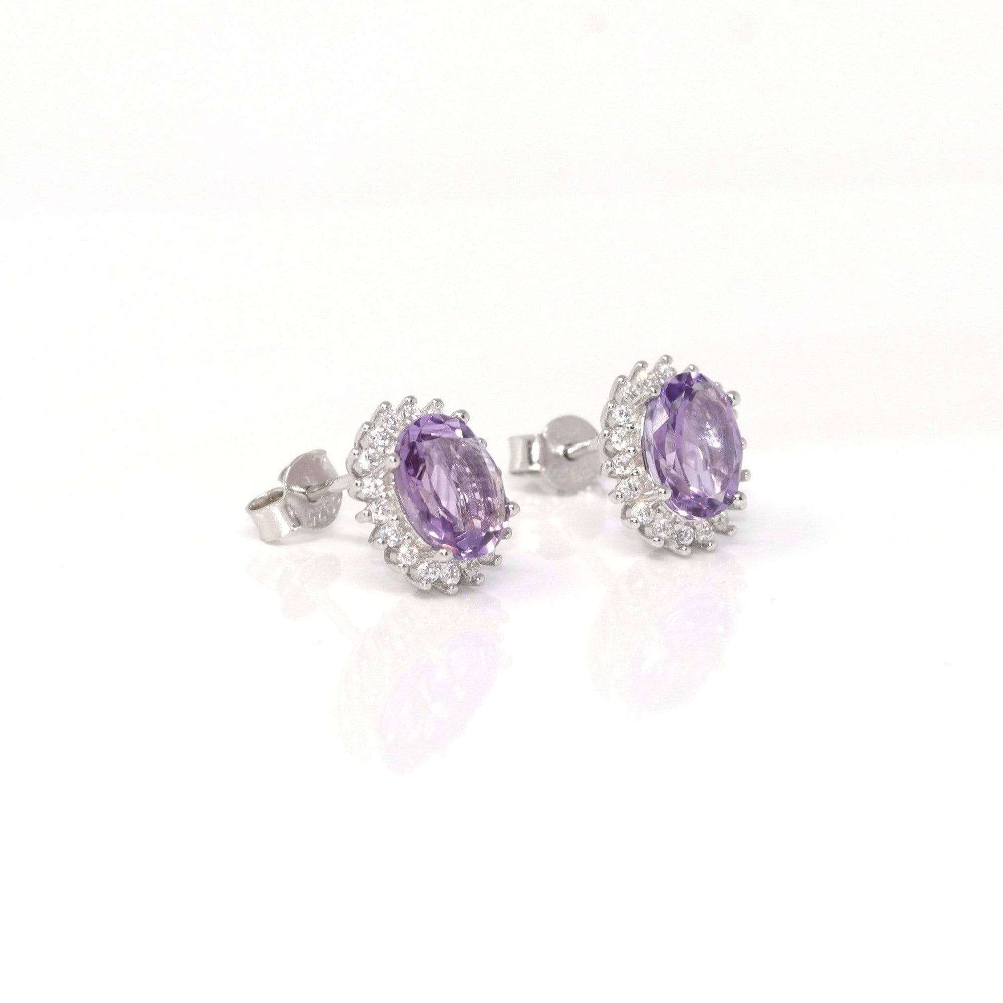 Baikalla Jewelry Silver Gemstones Earrings Baikalla™ Classic Sterling Silver Natural Amethyst Topaz Stud Earrings With CZ