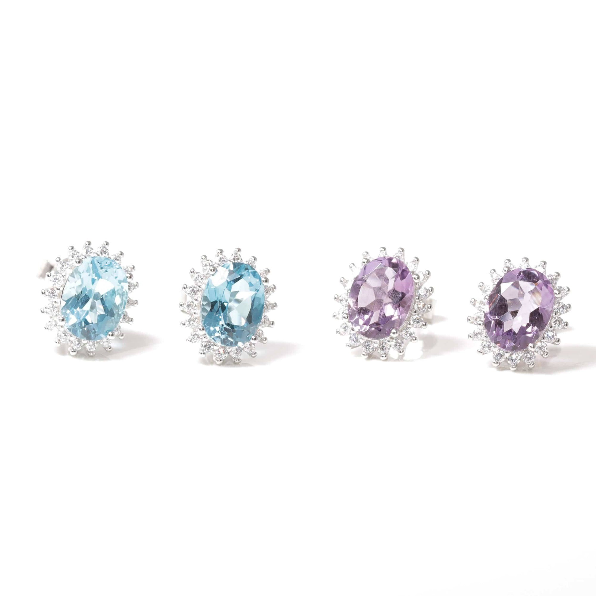 Baikalla Jewelry Silver Gemstones Earrings Baikalla™ Classic Sterling Silver Natural Amethyst Topaz Stud Earrings With CZ