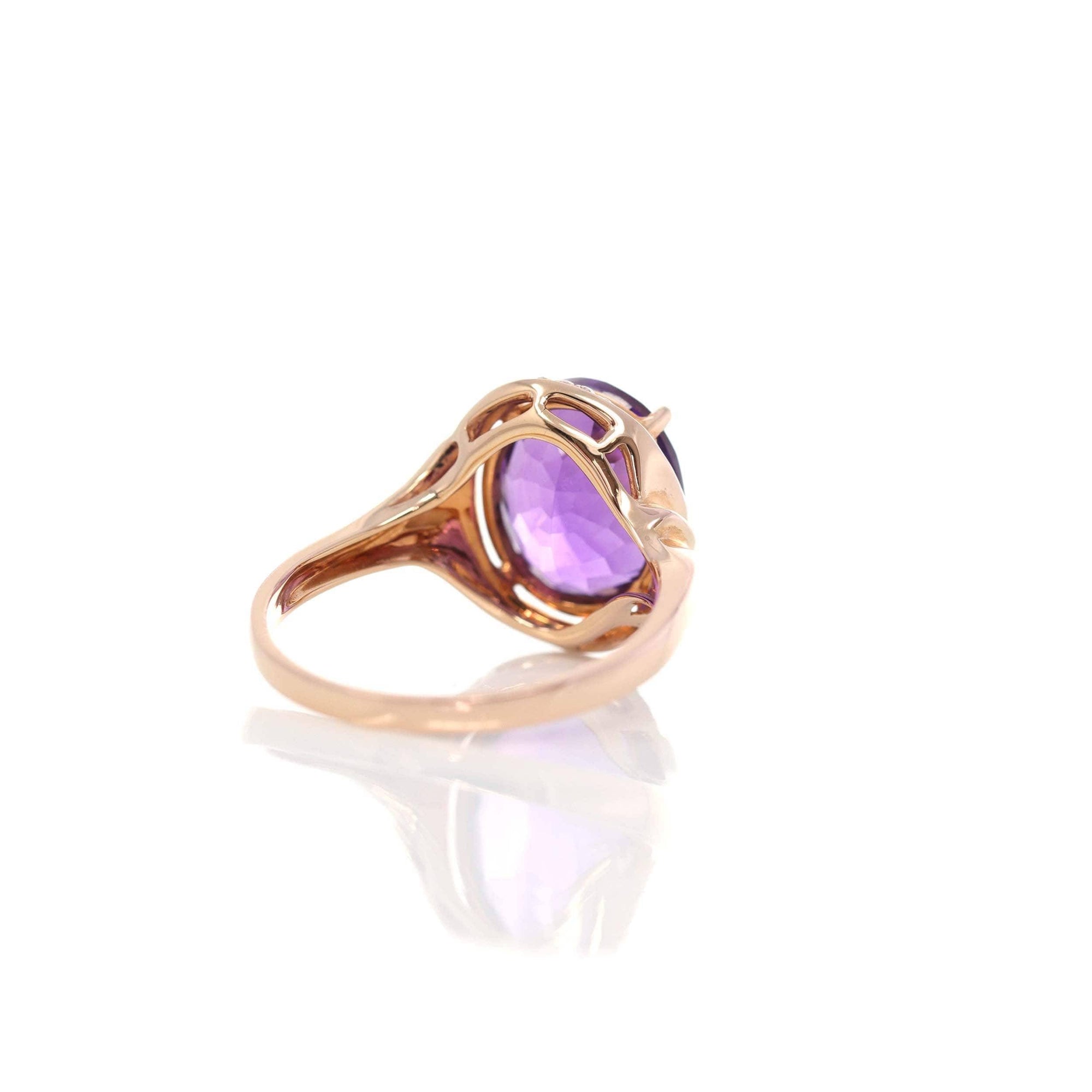 Baikalla Jewelry Gold Amethyst Ring 18k Rose Gold Genuine Amethyst Ring with Diamonds