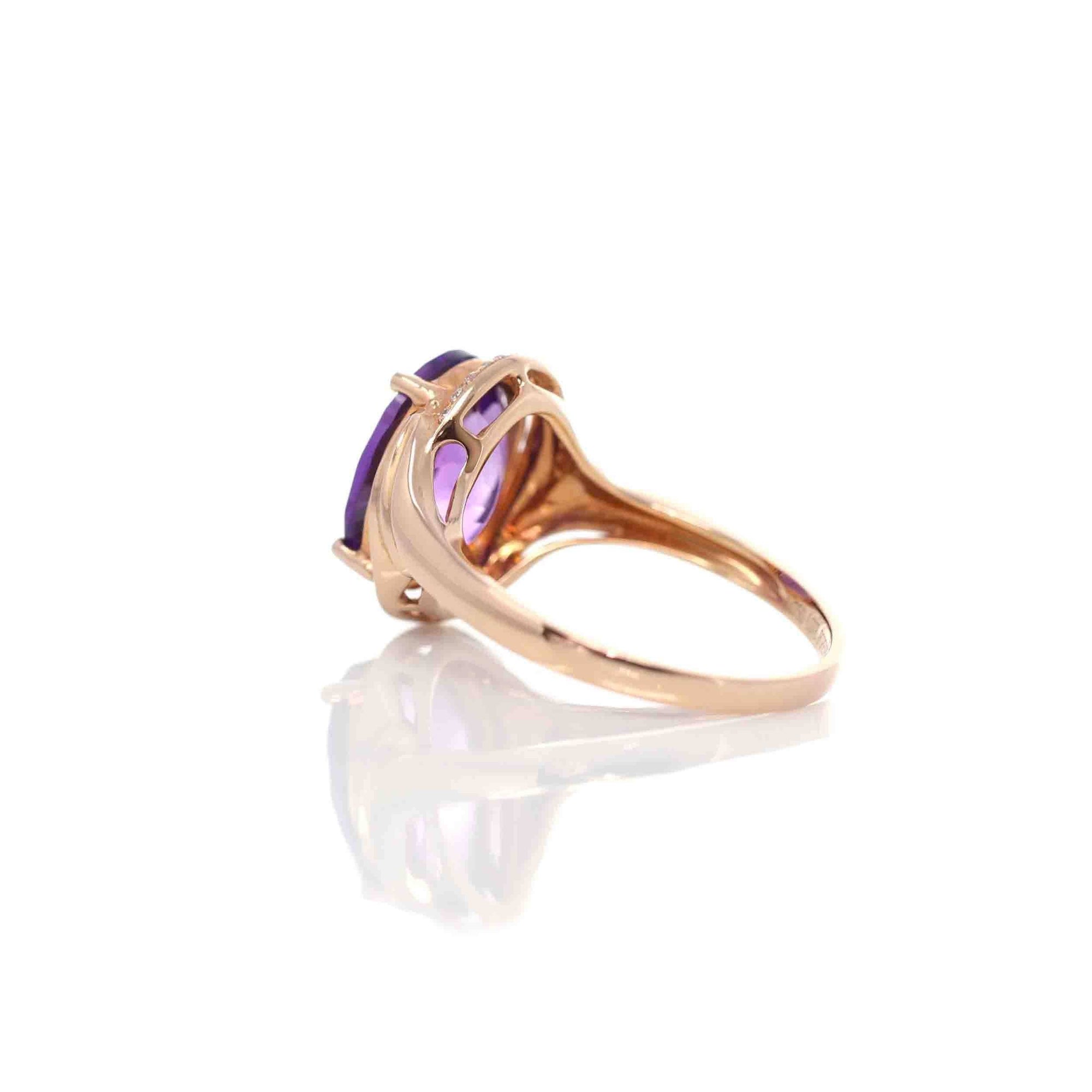 Baikalla Jewelry Gold Amethyst Ring 18k Rose Gold Genuine Amethyst Ring with Diamonds