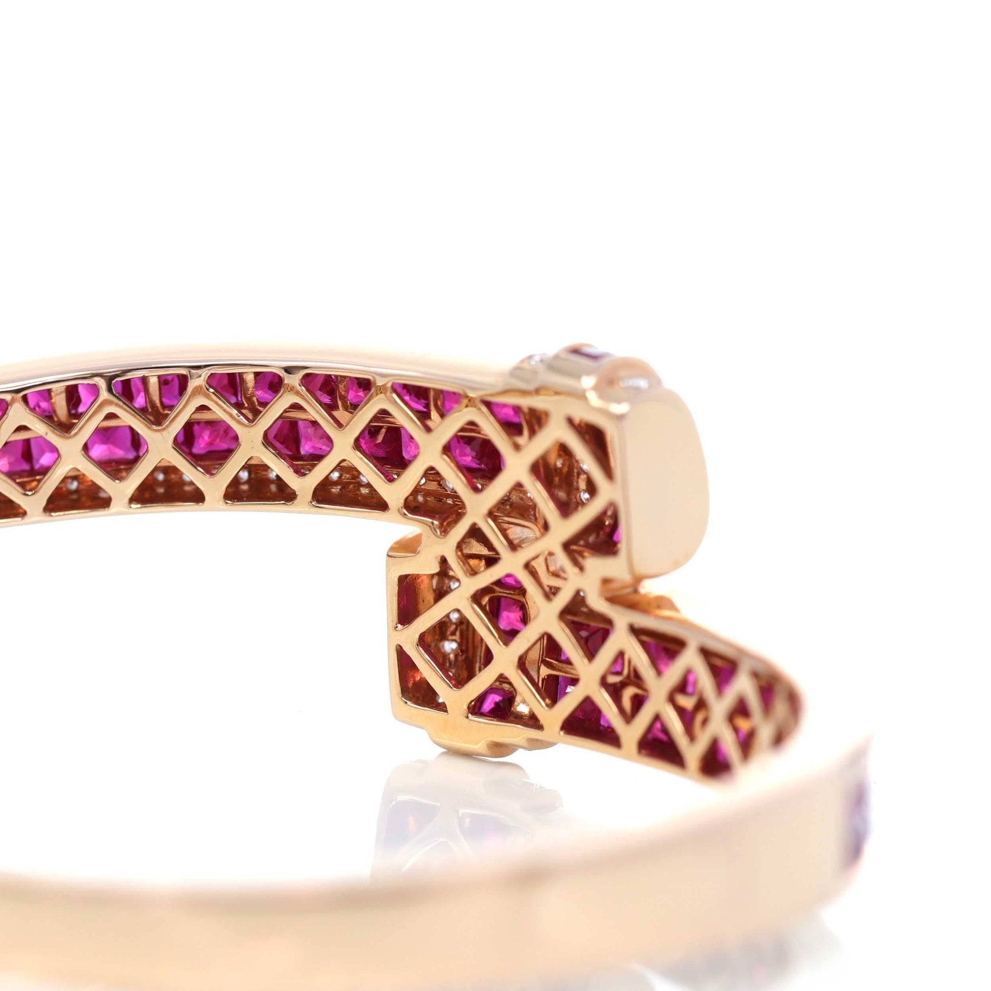 Baikalla Jewelry Gold Ruby Bracelet Baikalla™ 18K Rose Gold Natural Ruby and Diamond Bypass Hinge Bracelet