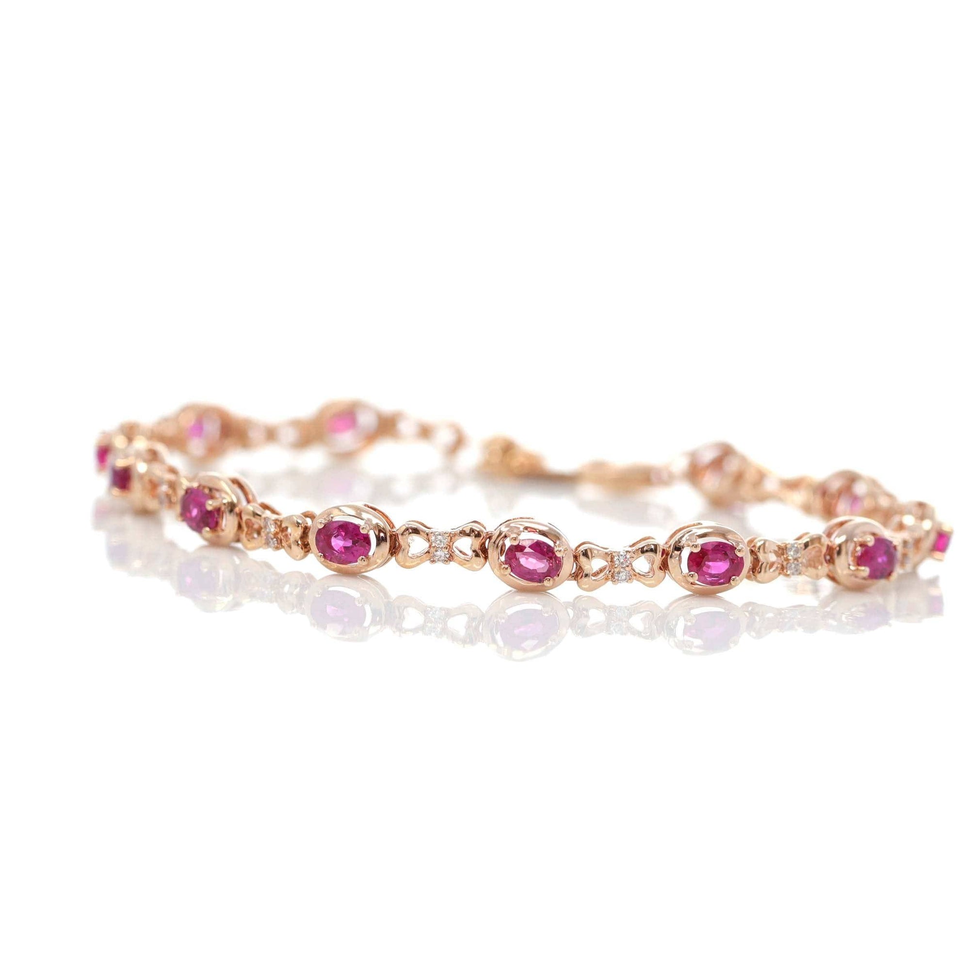 Baikalla Jewelry Gold Ruby Bracelet 18K Rose Gold Natural Ruby and Diamond Bypass Hing Bracelet