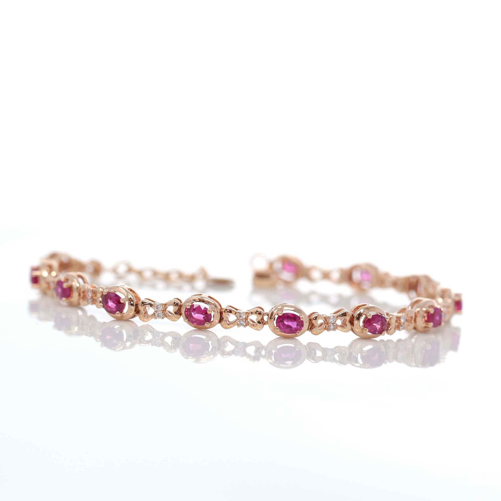 Baikalla Jewelry Gold Ruby Bracelet 18K Rose Gold Natural Ruby and Diamond Bypass Hing Bracelet