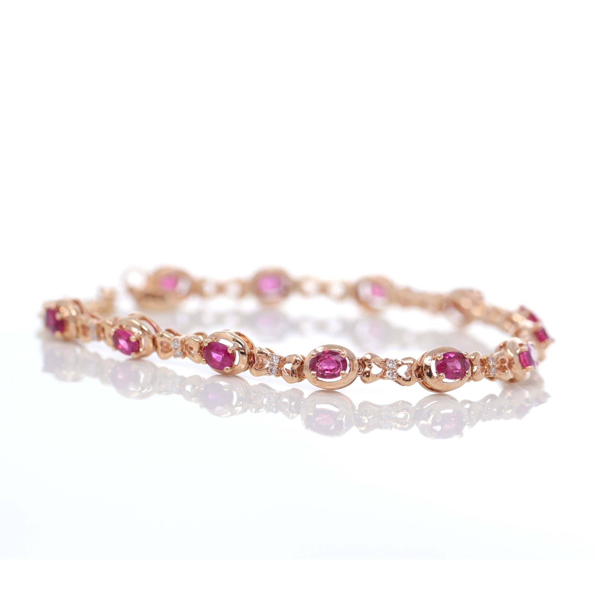 Baikalla Jewelry Gold Ruby Bracelet 18K Rose Gold Natural Ruby and Diamond Bypass Hing Bracelet