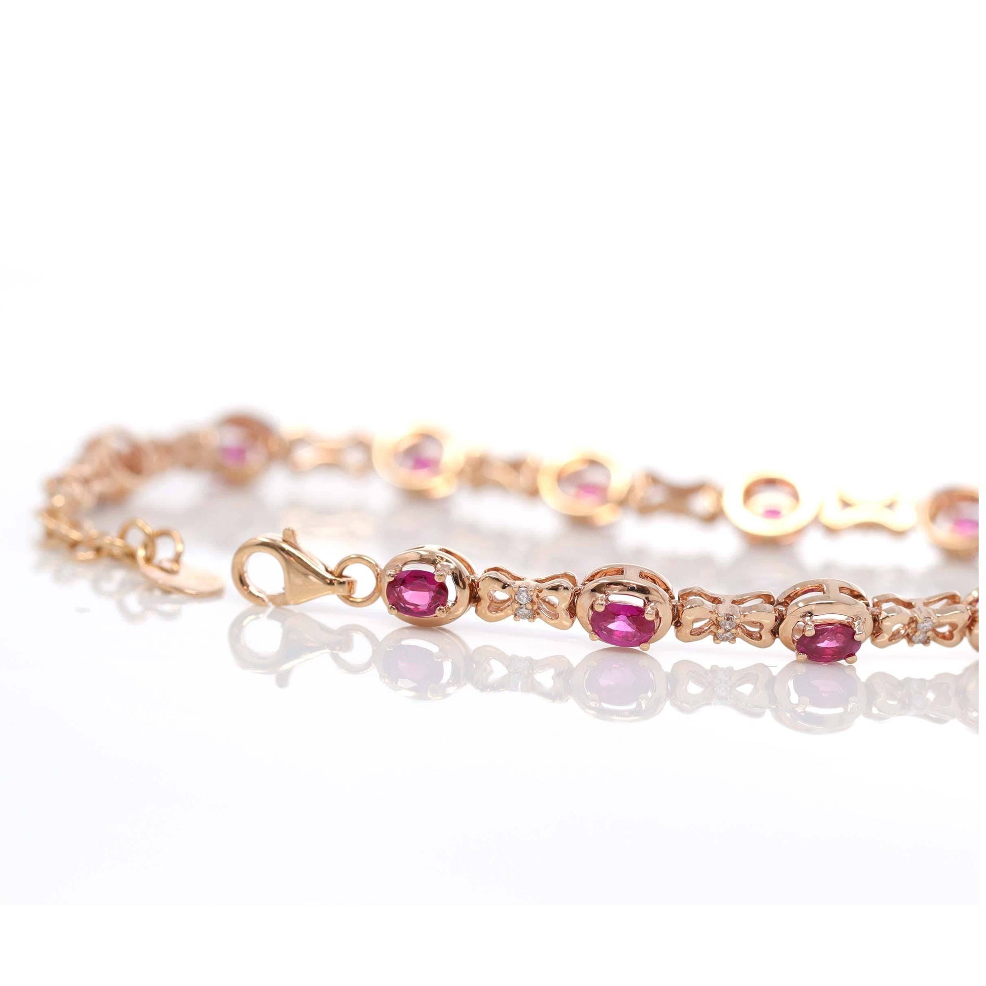 Baikalla Jewelry Gold Ruby Bracelet 18K Rose Gold Natural Ruby and Diamond Bypass Hing Bracelet