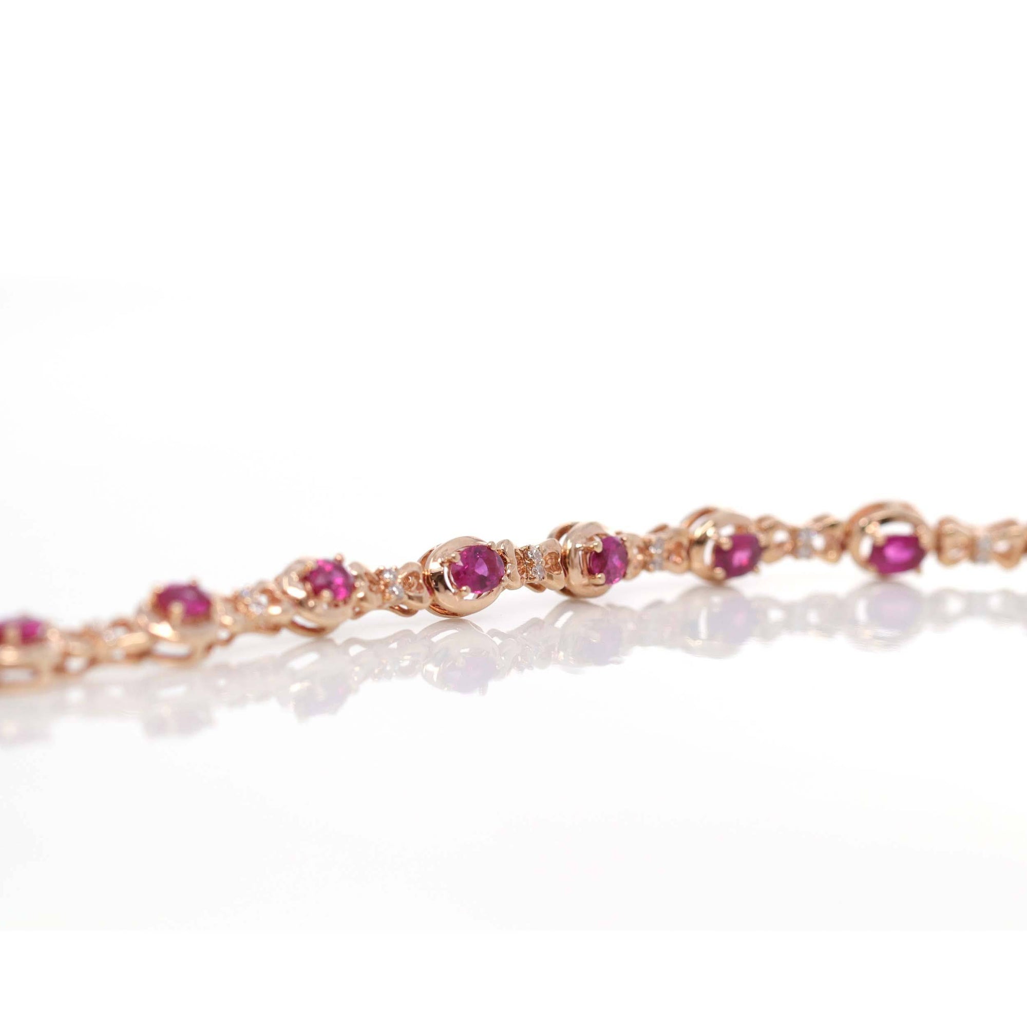 Baikalla Jewelry Gold Ruby Bracelet 18K Rose Gold Natural Ruby and Diamond Bypass Hing Bracelet