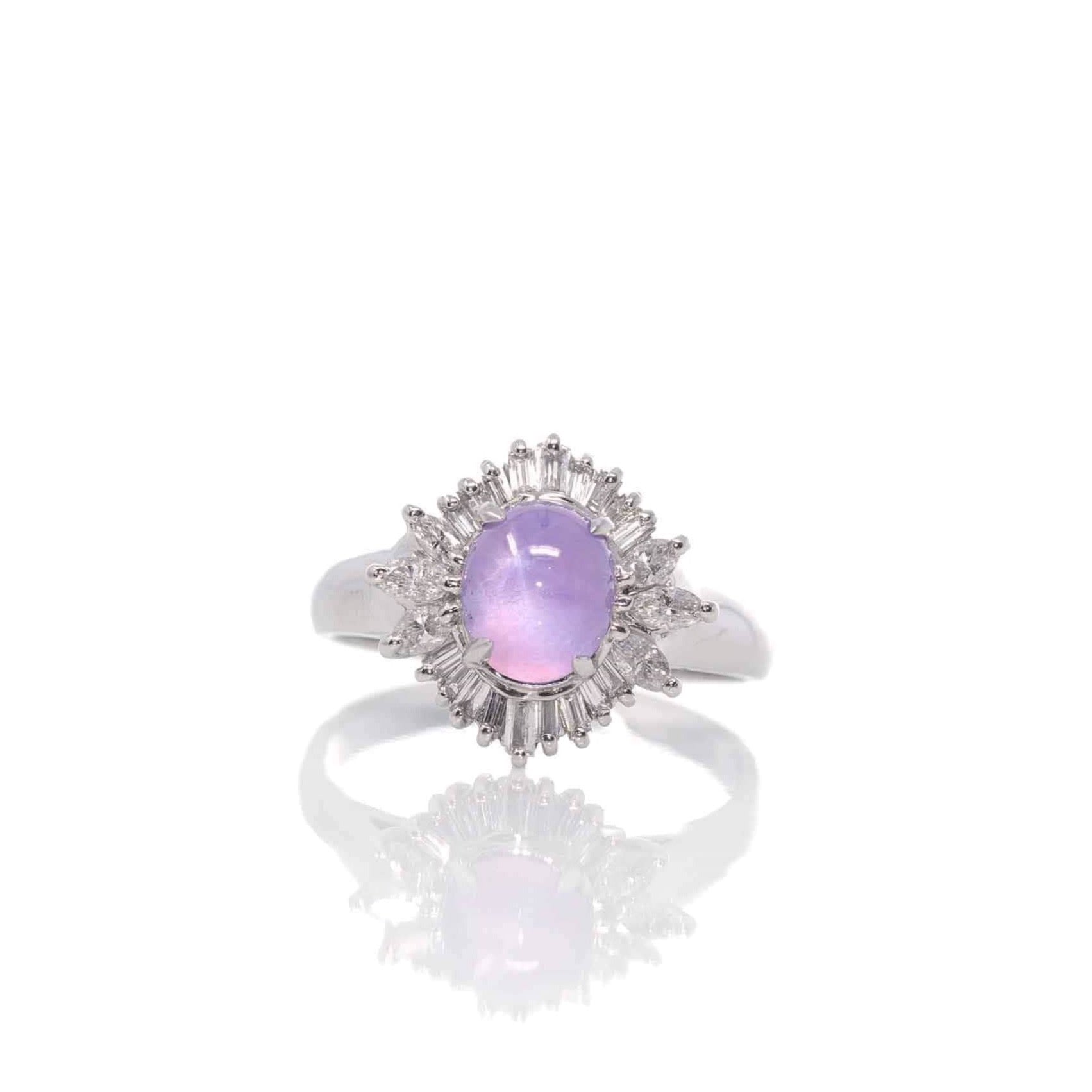 Baikalla Jewelry Natural Pink Star Sapphire Ring Platinum Gold Natural Pink Star Sapphire Ring with Diamonds