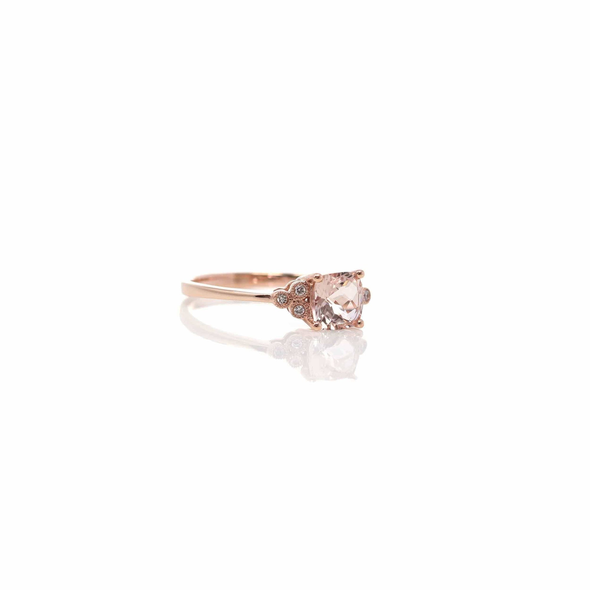 Baikalla Jewelry 14K Gold Morganite Ring 14k Rose Gold Natural Champagne Morganite Ring with Diamonds