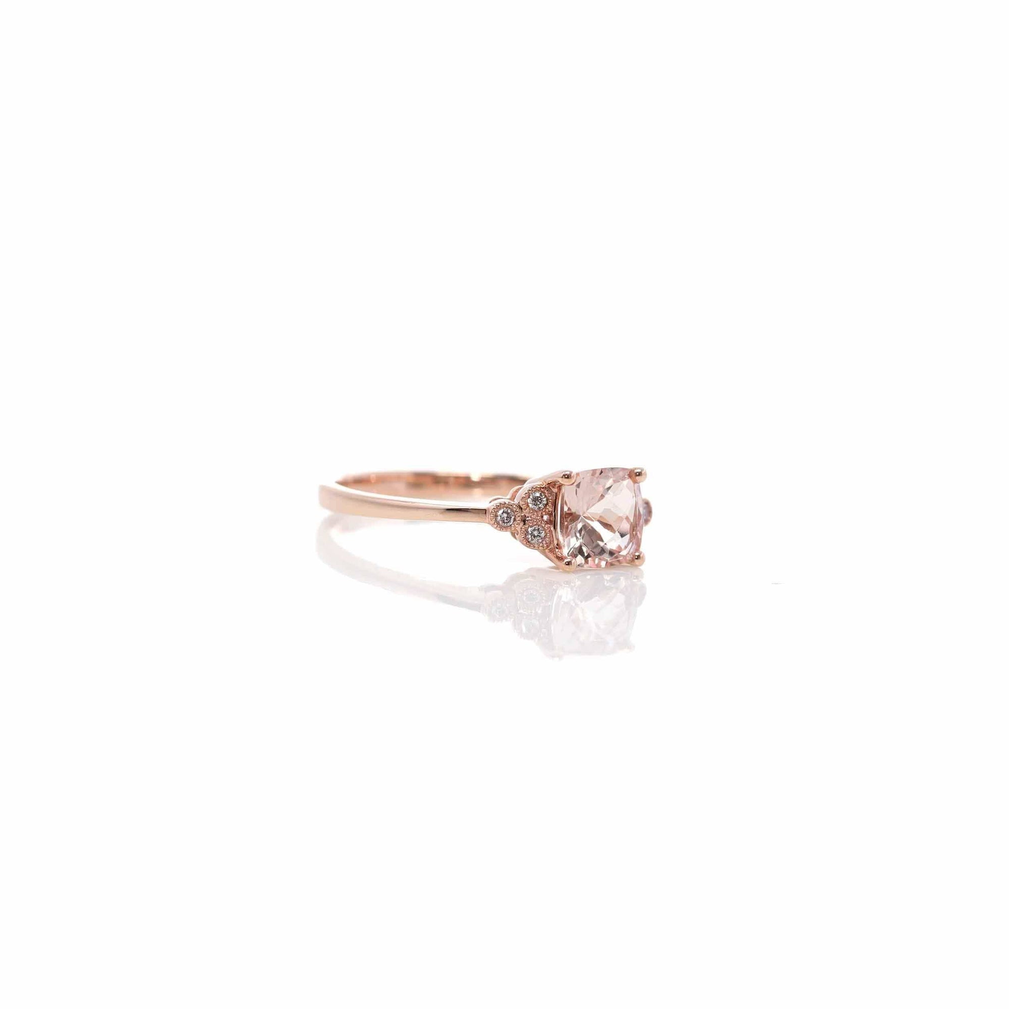 Baikalla Jewelry 14K Gold Morganite Ring 14k Rose Gold Natural Champagne Morganite Ring with Diamonds