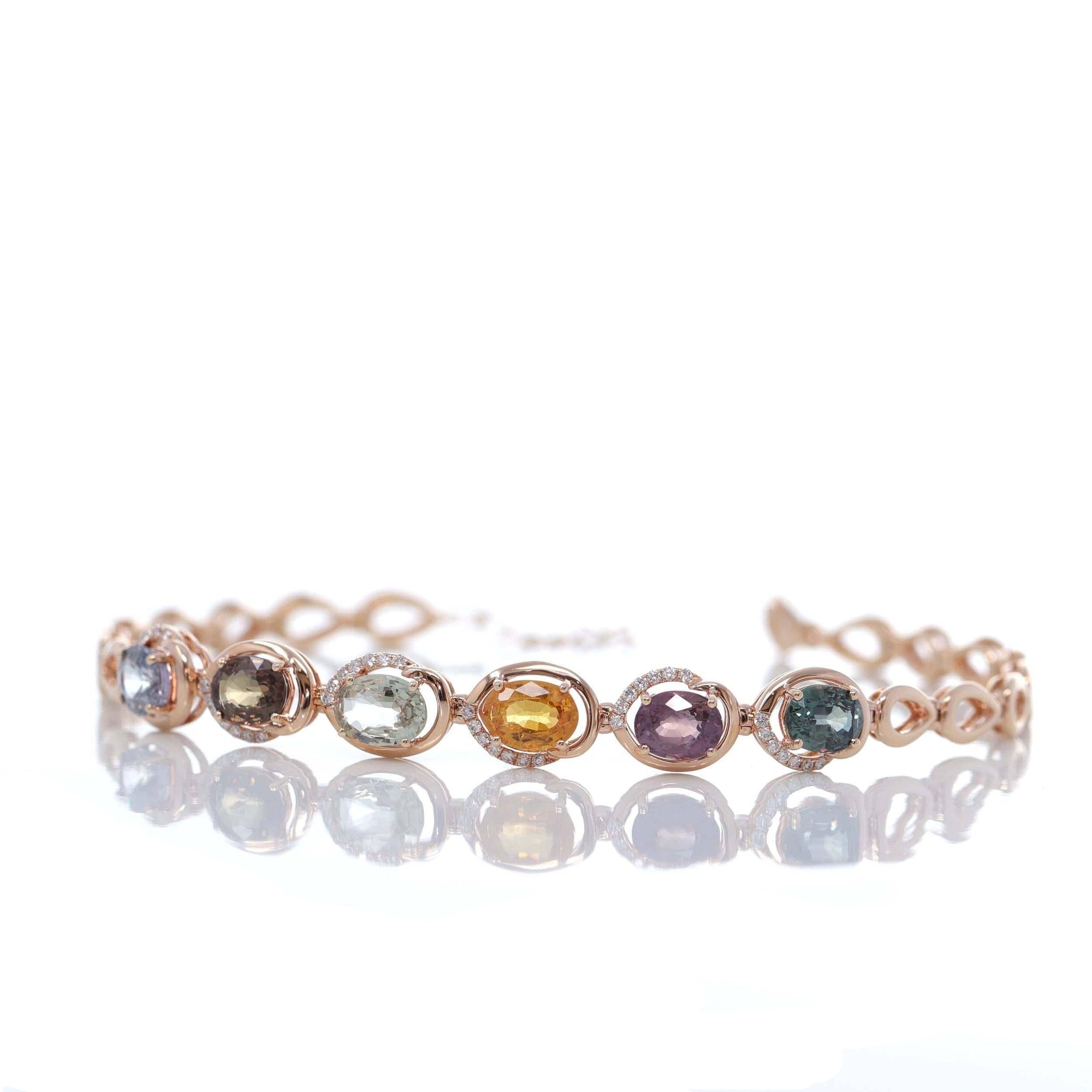 Baikalla Jewelry Gold Ruby Bracelet Baikalla™ 18K Rose Gold Natural Color Sapphire and Diamond Bypass Hinge Bracelet