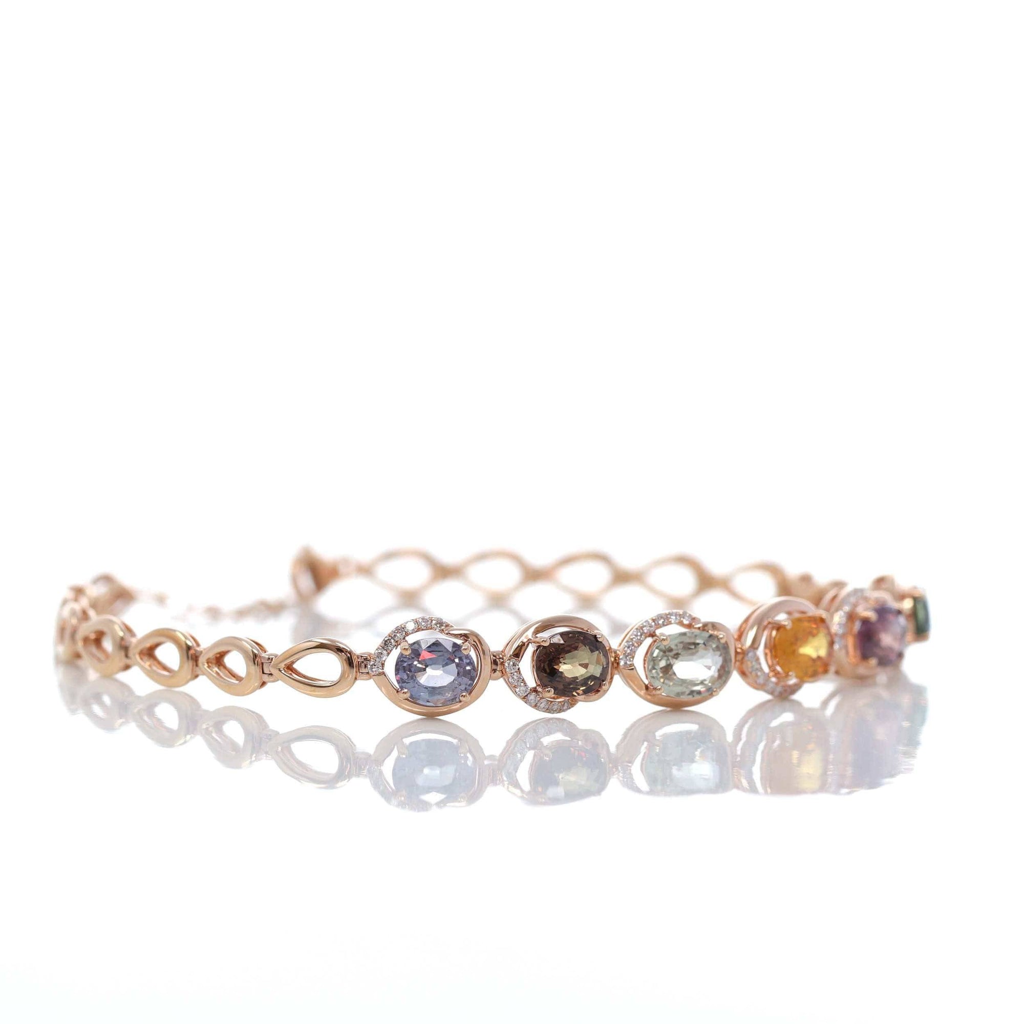 Baikalla Jewelry Gold Ruby Bracelet Baikalla™ 18K Rose Gold Natural Color Sapphire and Diamond Bypass Hinge Bracelet