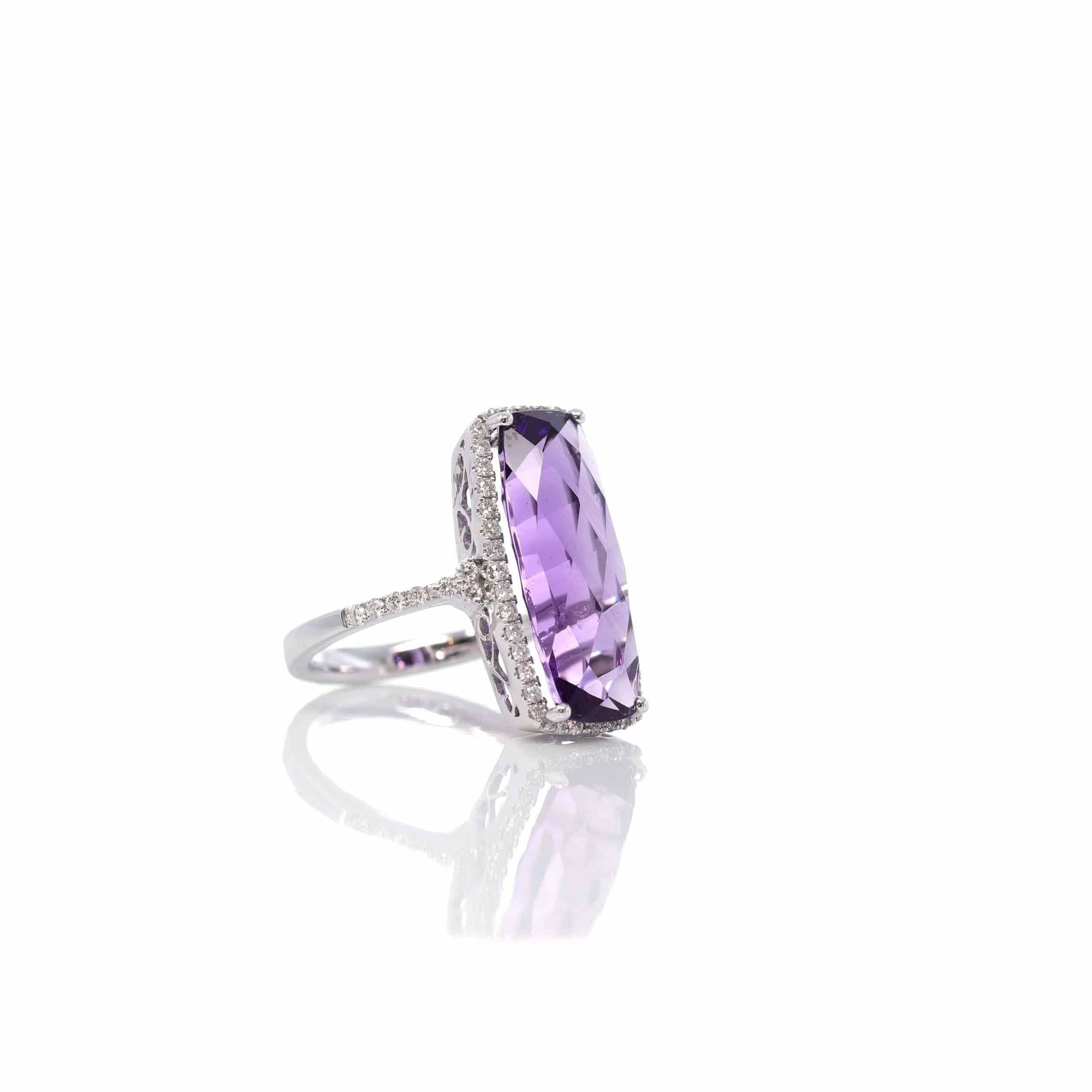 Baikalla Jewelry Gold Amethyst Ring 14k White Gold Genuine Amethyst Ring with Diamonds