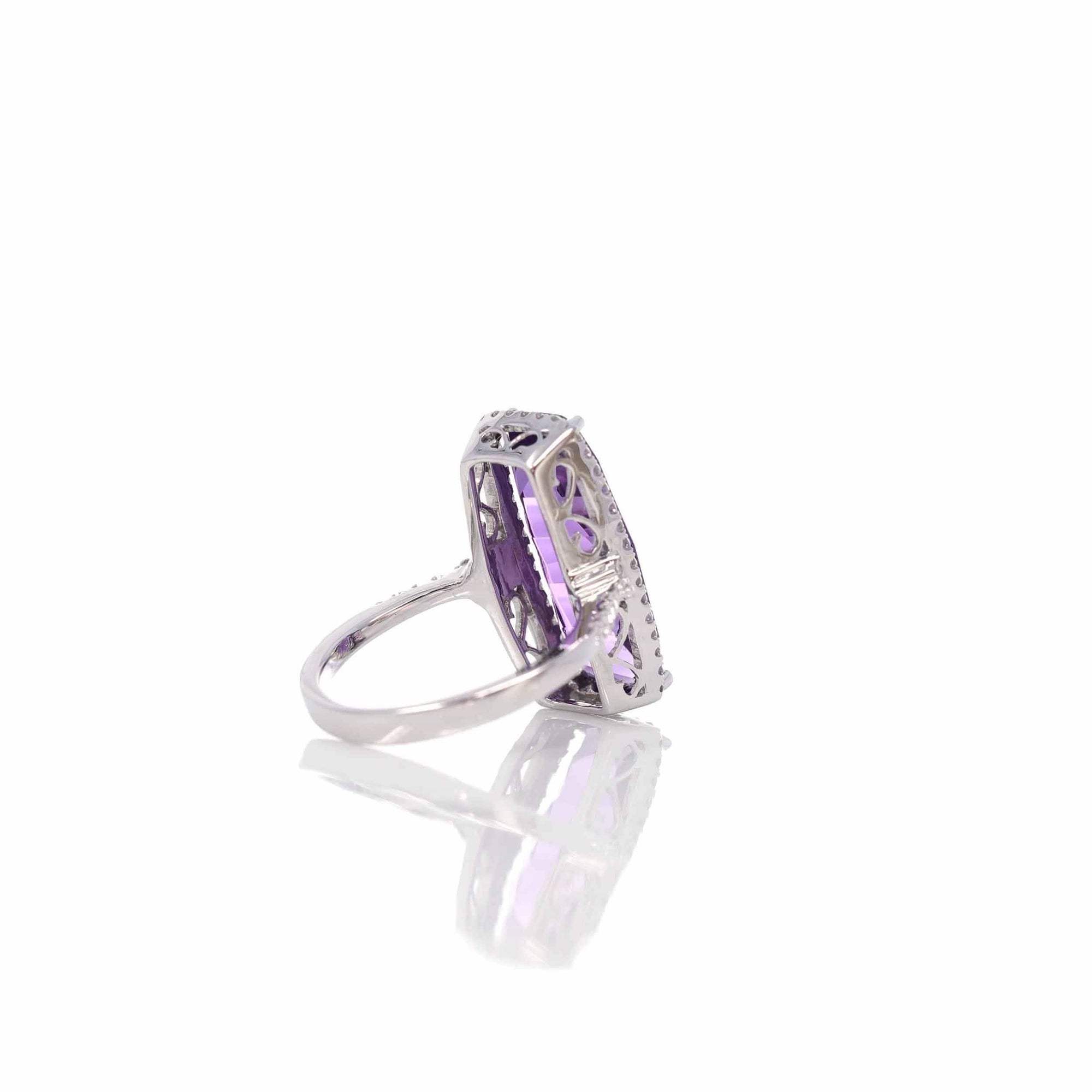 Baikalla Jewelry Gold Amethyst Ring 14k White Gold Genuine Amethyst Ring with Diamonds