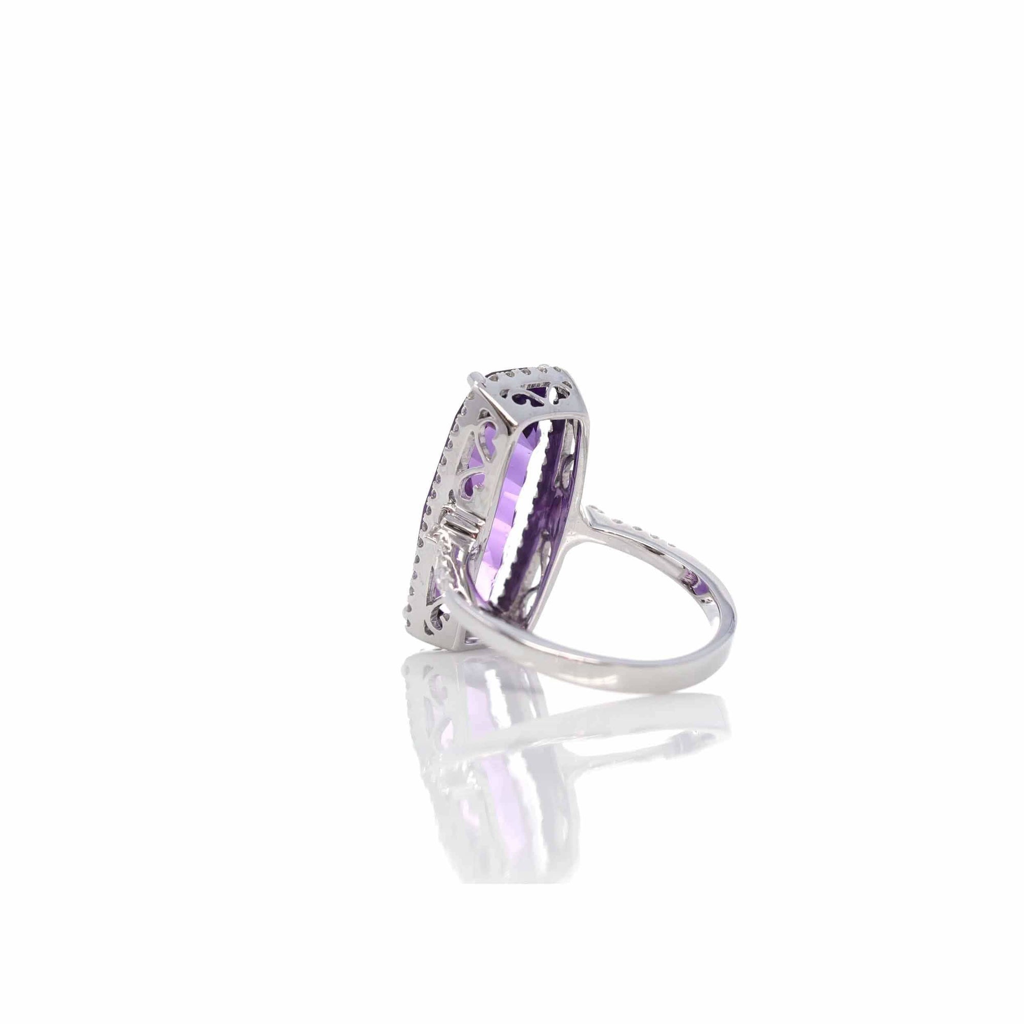 Baikalla Jewelry Gold Amethyst Ring 14k White Gold Genuine Amethyst Ring with Diamonds