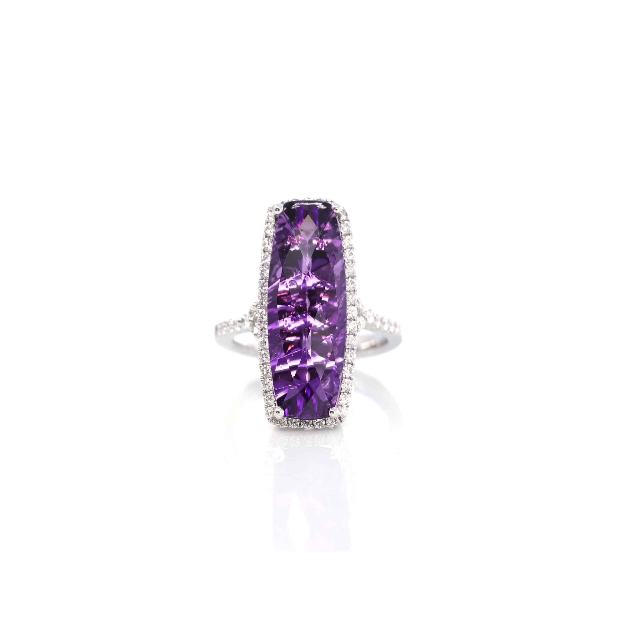 Baikalla Jewelry Gold Amethyst Ring 14k White Gold Genuine Amethyst Ring with Diamonds