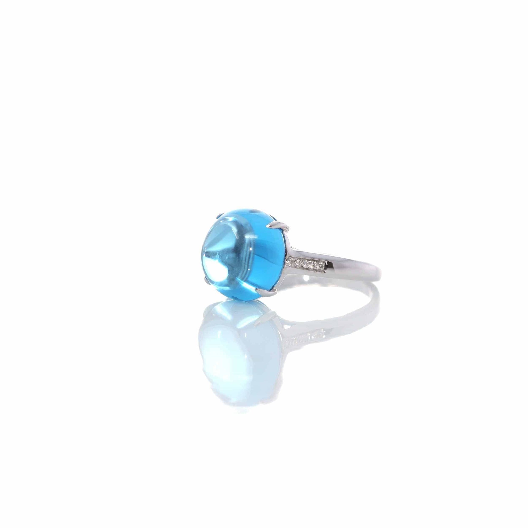 Baikalla Jewelry 18k Gold Topaz Ring 18k White Gold Genuine Swiss Blue Topaz Ring with Diamonds