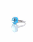 Baikalla Jewelry 18k Gold Topaz Ring 18k White Gold Genuine Swiss Blue Topaz Ring with Diamonds