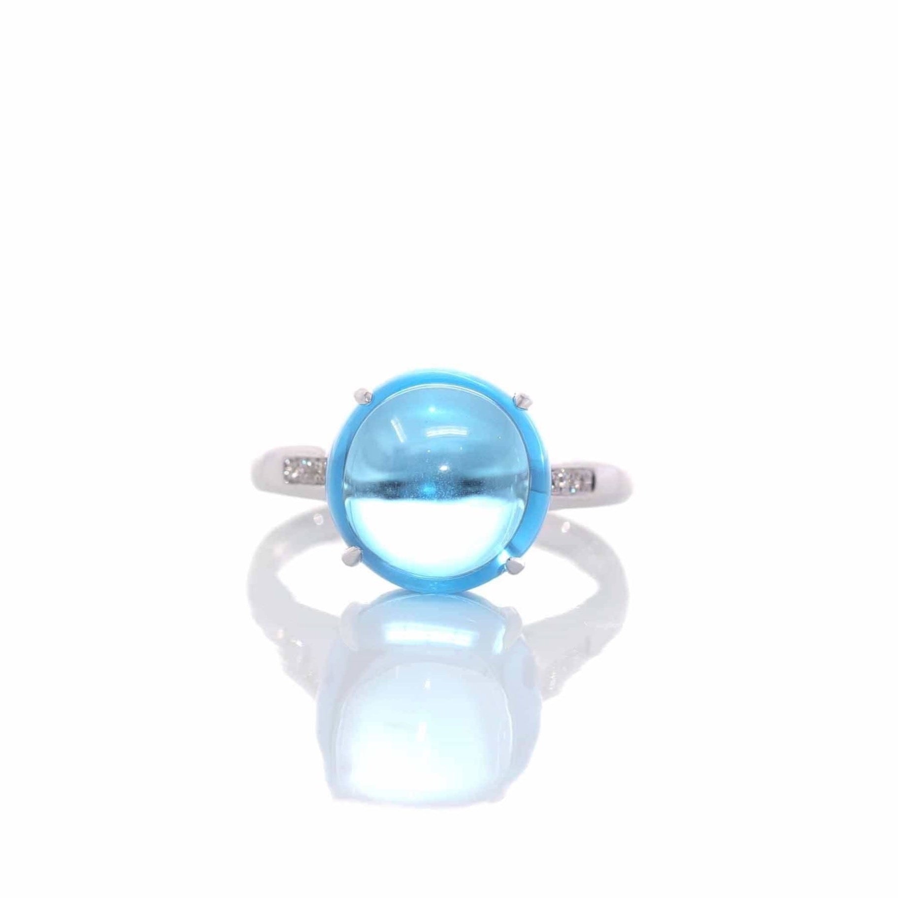 Baikalla Jewelry 18k Gold Topaz Ring 18k White Gold Genuine Swiss Blue Topaz Ring with Diamonds