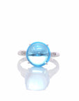 Baikalla Jewelry 18k Gold Topaz Ring 18k White Gold Genuine Swiss Blue Topaz Ring with Diamonds