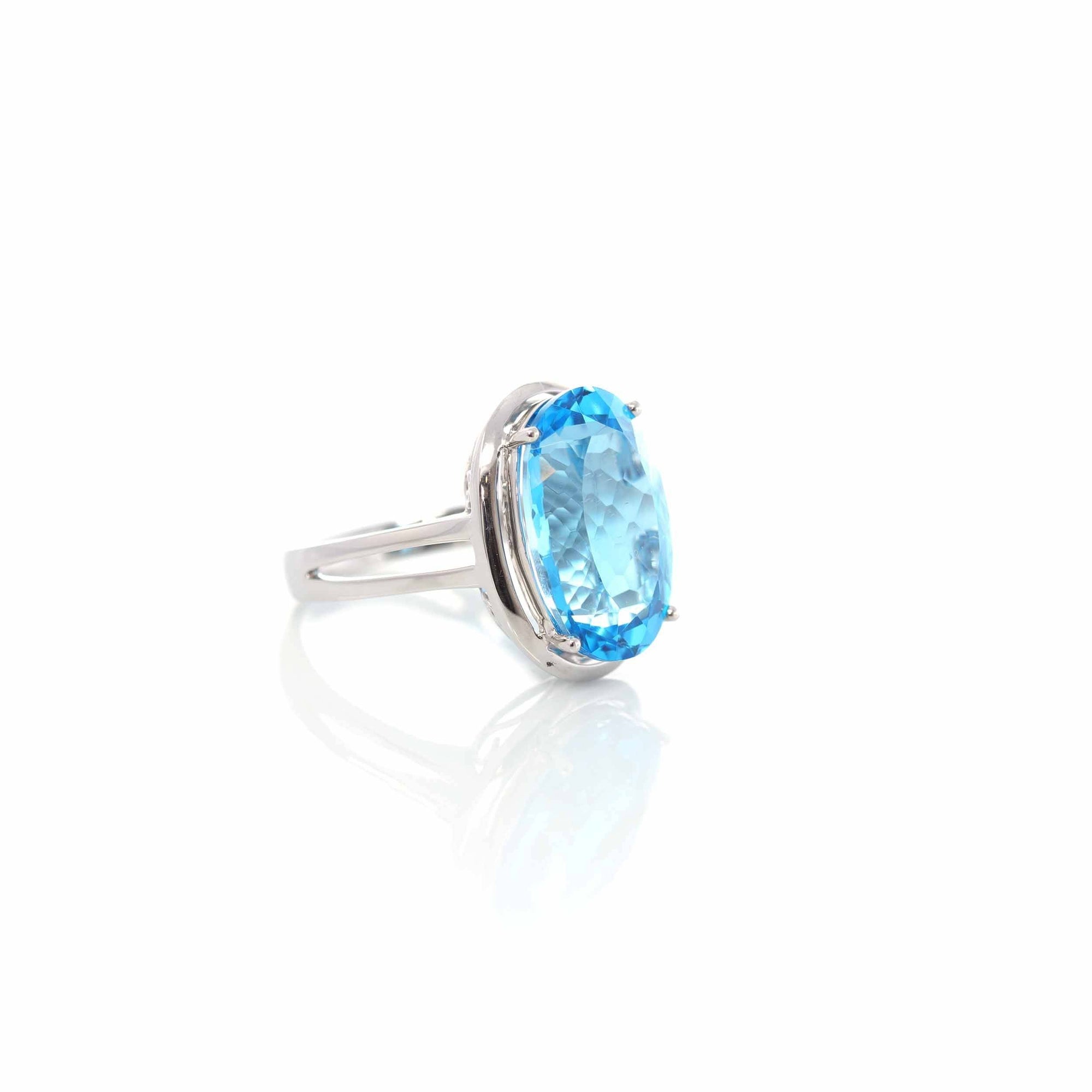 Baikalla Jewelry Gold Amethyst Ring 18k White Gold Genuine Swiss Blue Topaz Ring with Diamonds