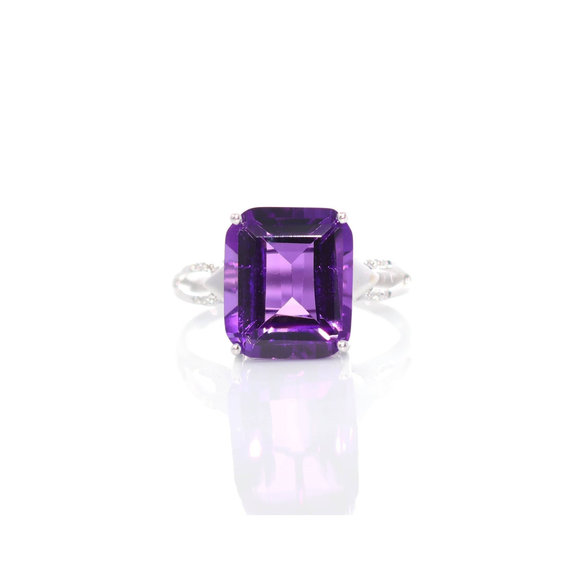 Baikalla Jewelry Gold Amethyst Ring 18k Rose Gold Genuine Amethyst Ring with Diamonds